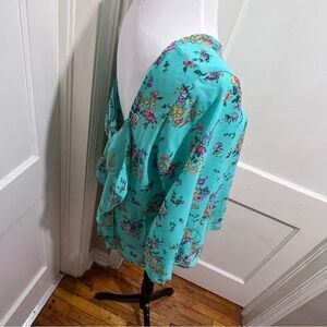 LOVE Culture Turquoise Floral Scoop Back Top with Bow Detail women's Large